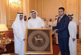 The Academy presented His Highness Sheikh Hamad bin Mohammed Al Sharqi, Member of the Supreme Council of Fujairah and His Highness Sheikh Mohammed bin Hamad Al Sharqi, Crown Prince of Fujairah, two paintings containing ancient inscriptions of ancient civi